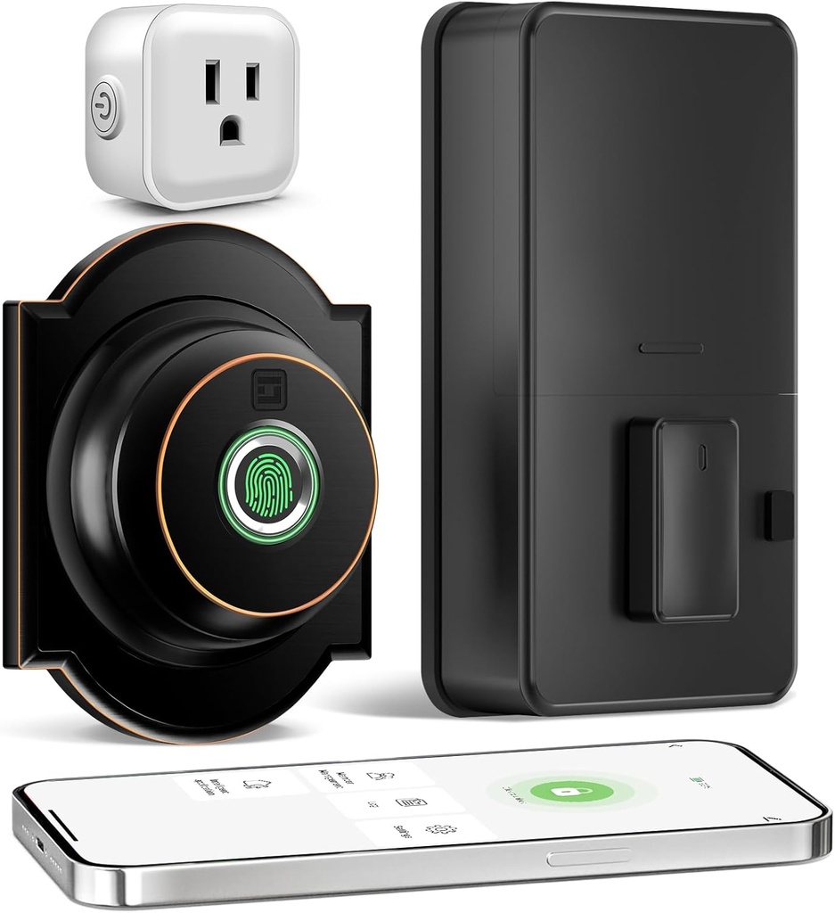 GeekTale Smart Lock Deadbolt, Fingerprint Door Lock, Fingerprint Deadbolt with App, Keyless Entry Door Lock, Biometric Auto Lock, Smart Deadbolt for Front Door, Waterproof, Easy Installation, Black