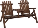 Outsunny 2-Seat Wooden Adirondack Chair, Patio Bench with Table, Outdoor Loveseat Fire Pit Chair for Porch, Backyard, Deck, Carbonized