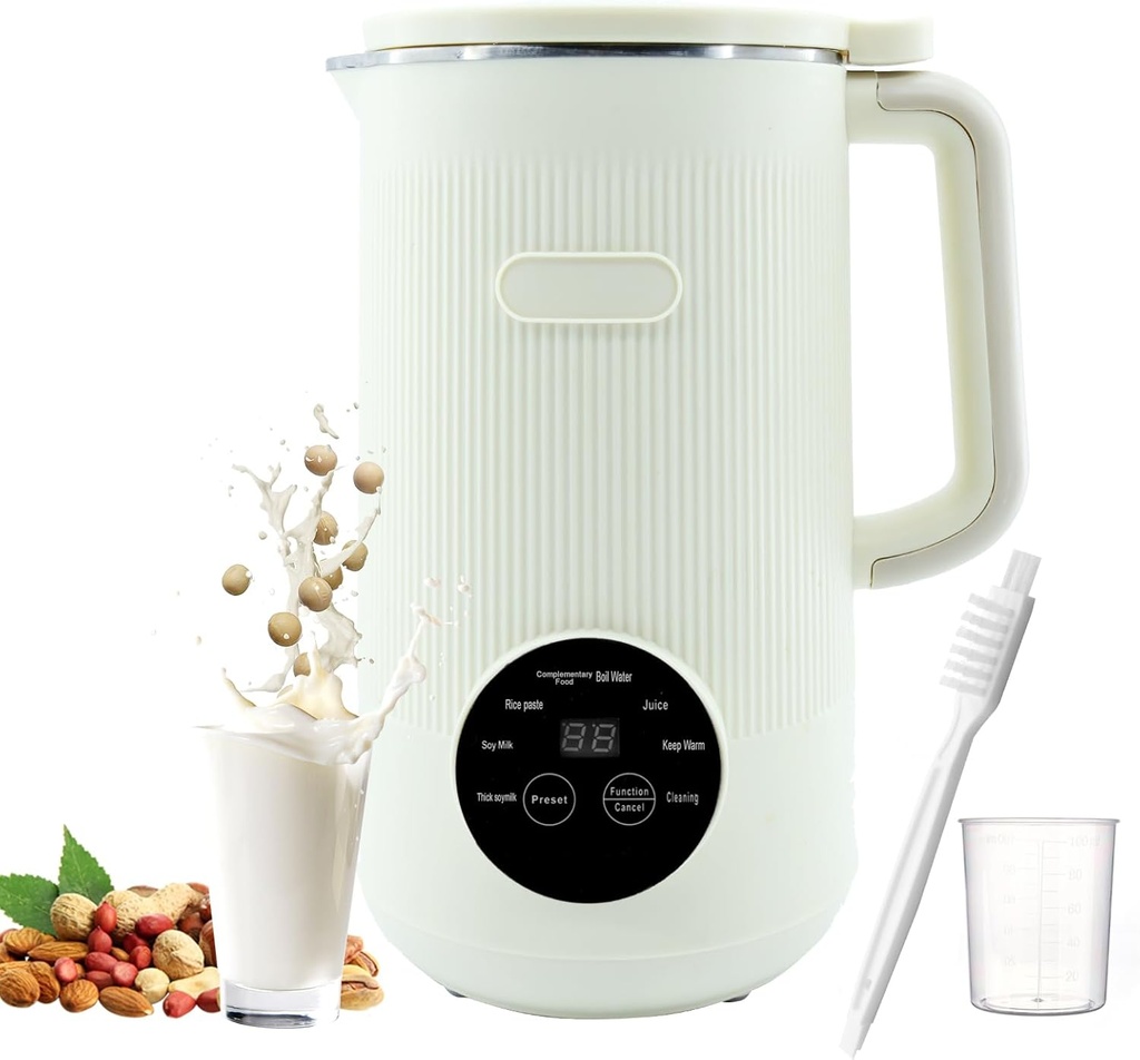 8-in-1 Automatic Soy Nut Milk Maker,40oz Soy Milk Maker for Homemade Almond,Oat,Soy Milk,Rice Paste,Complementary Food,Juice,Milk Maker Machine with Delay Start/Keep Warm/Self Clean/Boil Water (White)
