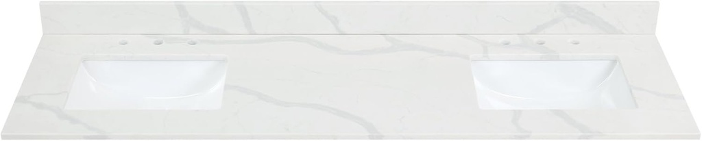 Arbios 72" Quartz Stone Vanity Top in Calacatta White with White Sink