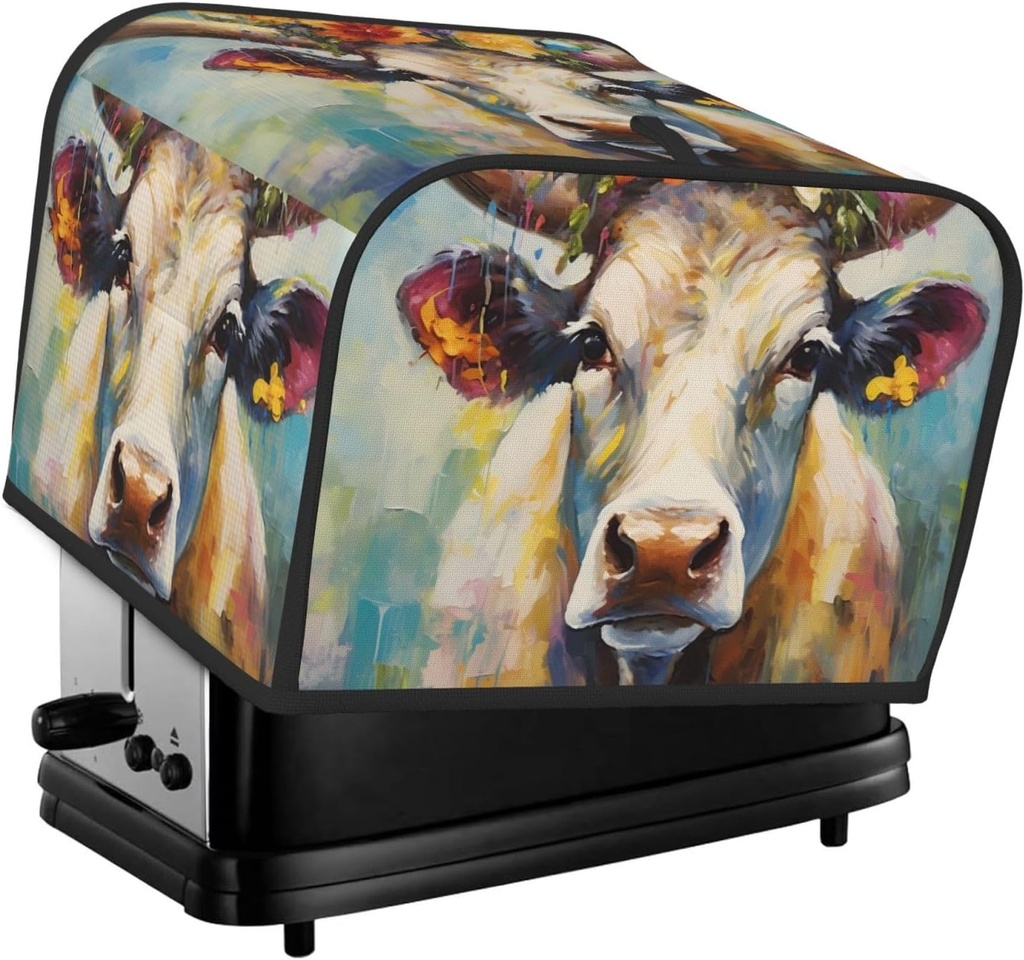 Oven Cover Kitchen Bread Machine Protector,4 Slice Toaster Cover For Home,Fingerprint Coaster Cover,Kitchen Small Appliance,Oil Painting Flower Cow