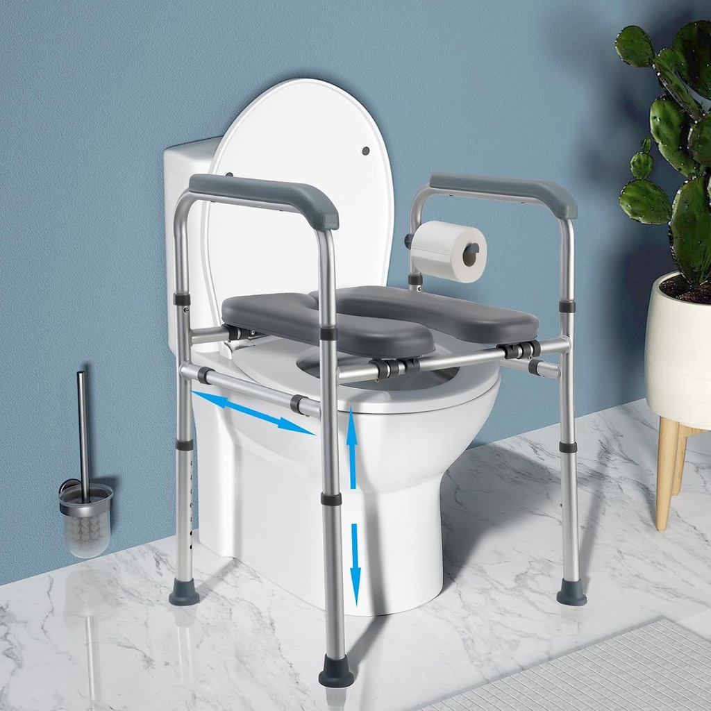 Raised Toilet Seat with Handles - Adjustable Height & Width Toilet Seat Riser for Seniors/Elderly, 400lb Capacity, Universal Fit for Any Toilet (Handicap, Pregnant)