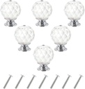 Uenhoy 6 Pcs Round Diamond Crystal Cabinet Knobs 1.2 Inch Clear Crystal Drawer Knobs for Cabinet, Cupboard, Wardrobe, Dresser