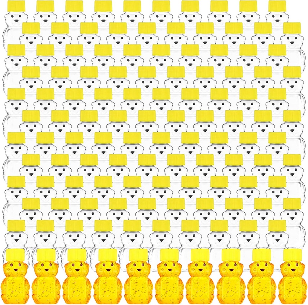 Patelai 120 Pcs Plastic Honey Bear Bottle Bear Shape Clear Honey Containers Empty Dispenser with Yellow Lid Jars Cup to Store Dispense Holiday Baby Shower Gifts(60ml/2oz)