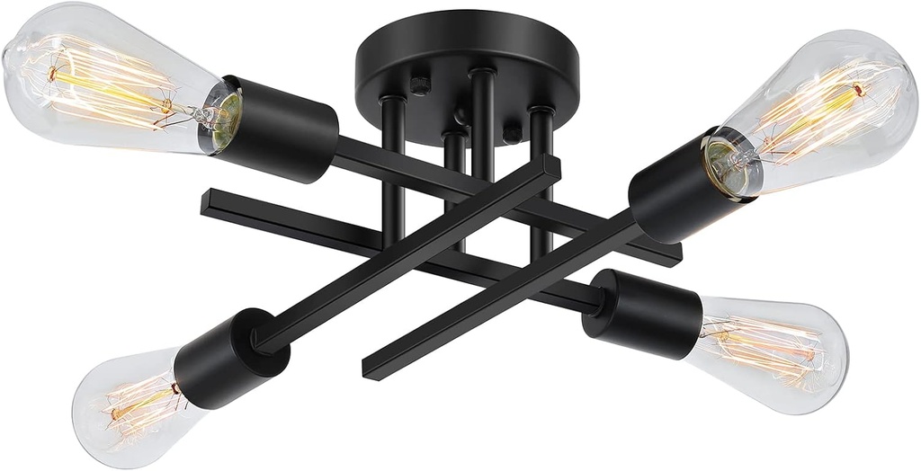 SunRider Industrial 4-Light Semi Flush Mount Ceiling Light Fixture, Modern Farmhouse Lights Matte Black, Rustic Sputnik Chandelier for Bedroom Foyer