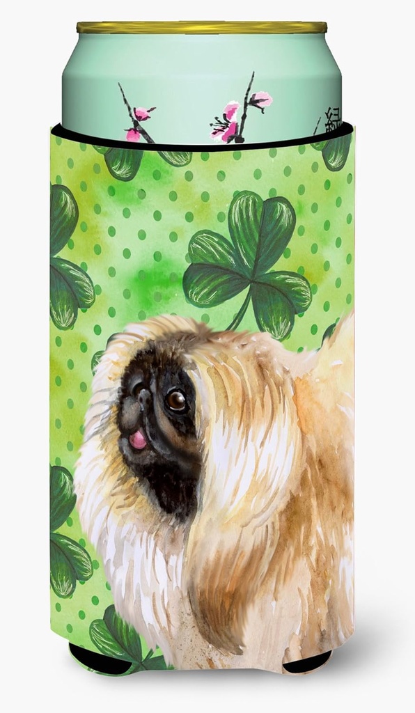 Caroline's Treasures BB9855TBC Pekingese St Patrick's Tall Boy Hugger, Green Can Cooler Sleeve Hugger Machine Washable Drink Sleeve Hugger Collapsible Insulator Beverage Insulated Holder