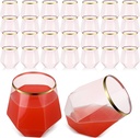 30 Pack Pink Plastic Diamond Wine Glass Set Clear Stemless Champagne Glasses, Shatterproof 12 oz Gold Rim Glasses Plastic Cocktail Glasses Wedding Cups for Home Indoor Outdoor Birthday