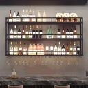 Floating Iron Bar Shelves with Wine Glass Holder Metal Liquor Bottle Display Shelf for Home Kitchen Wine Cellar Wall Mounted Hanging Wine Storage Racks in d/Black Finish (Black 120X25X90cm)