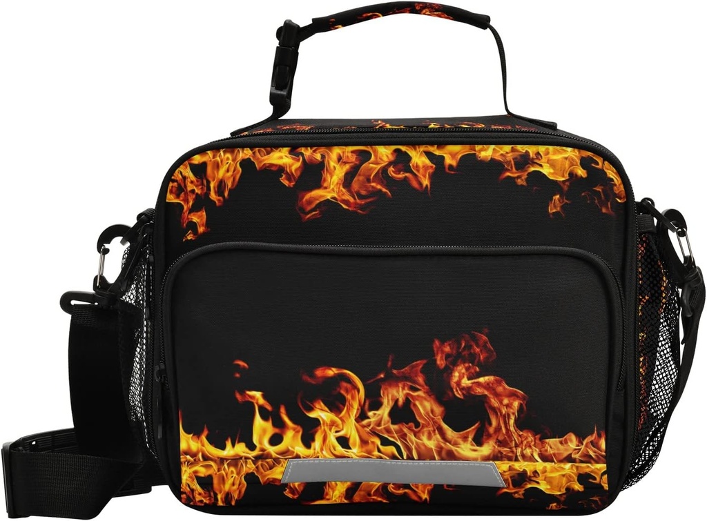 Fire Flames Insulated Lunch Bag Large for Women Men Creative Unique Cooler Tote Bag with Adjustable Shoulder Strap Reusable Picnic Lunch Box Outdoor for Adult Office