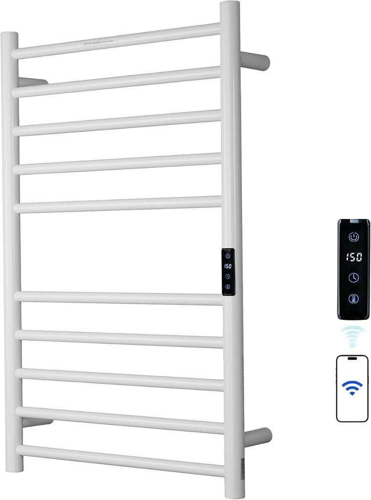 Electric Towel Rack with Voice Control for Alexa & Google Home,TUYA-Wall-Mounted Bathroom Heating Towel Warmer,Stainless Steel Material,31.5x20.08x4.41in,Plug-in,White,10 Bars