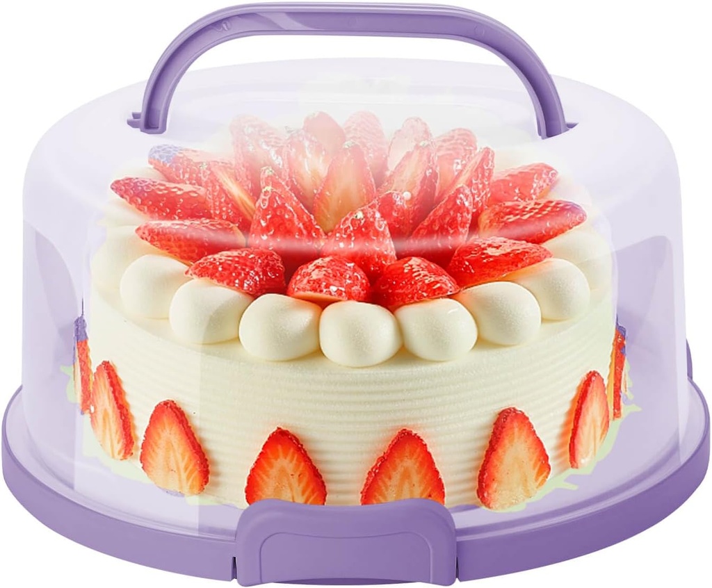 10Inch Cake Stand Carrier with Lid and Handle Storage Container Keeper Plastic Tall Transport Travel Cake Saver Holder with Cover Pie Bundt Round