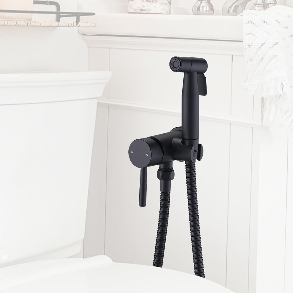 Chomely Warm Water Handheld Bidet Sprayer for Toilet, Mounted on Bathroom Vanity, Cloth Diaper Jet Sprayer Attachment for Feminine Wash, Muslim, Ducha para Toilet, Pet Shower, Matte Black