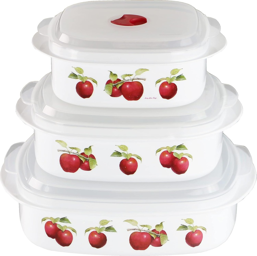 Reston Lloyd Nesting Microwave Containers, Set of 3, Adjustable Steam Vents, Airtight, Meal Prep, BPA-Free Plastic- Freezer & Dishwasher Safe, Cookware & Food Storage, Anyday Cookware, Harvest Apple