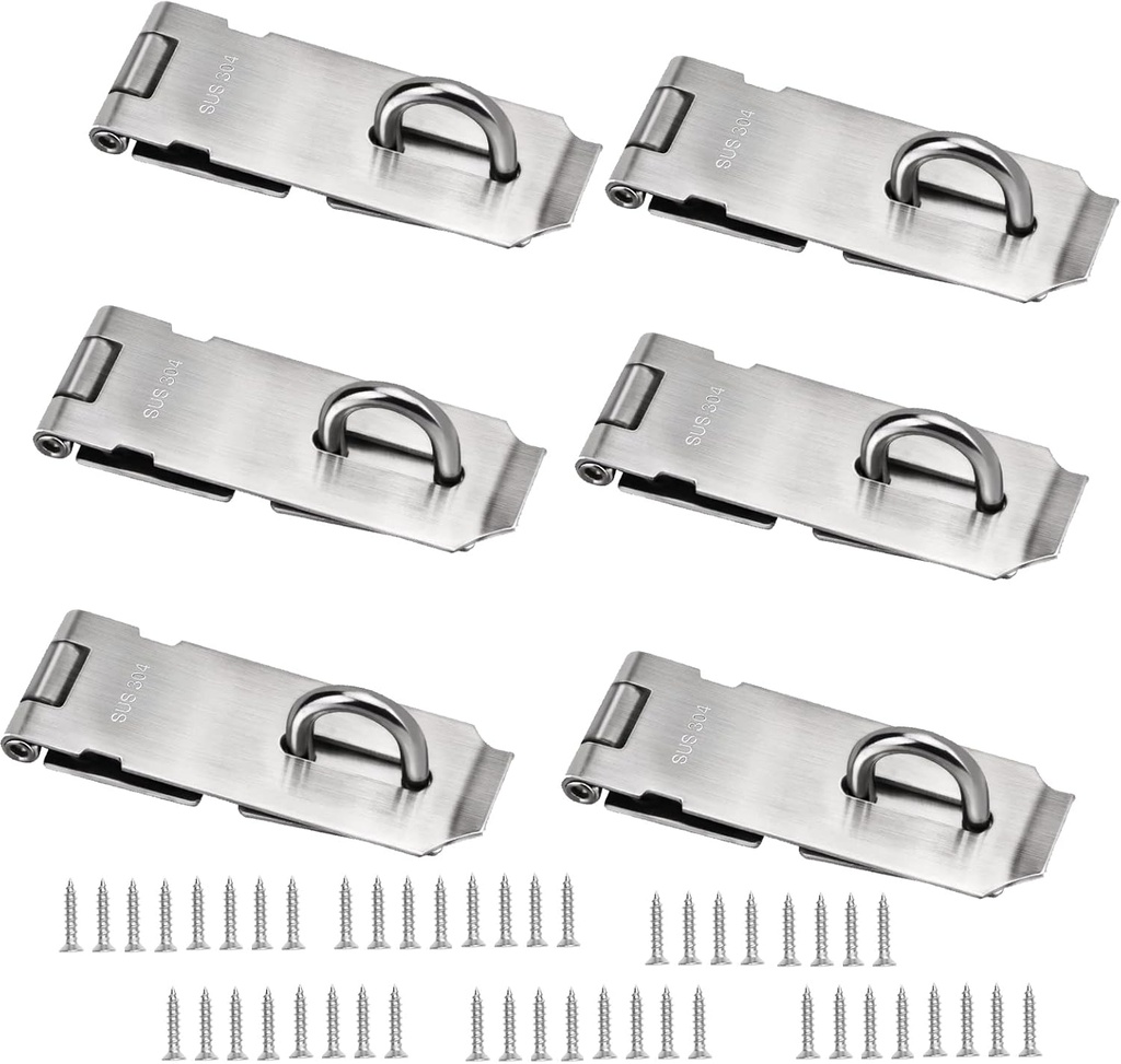 ZOENHOU 6 Pack 4 Inch Door Hasp Latch Locks, Stainless Steel Security Padlock Hasp with Mounting Screws, Door Gate Lock Hasp for Shed, Cabinet, Furniture, Drawer
