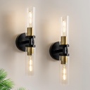 KSRYSZCQ Wall Sconces Set of 2 Black and Gold Bathroom Sconce Modern Vanity Light Fixture with Clear Glass Sconces Wall Decor Set of 2 for Living Room Mirror Bedroom Hallway Stair