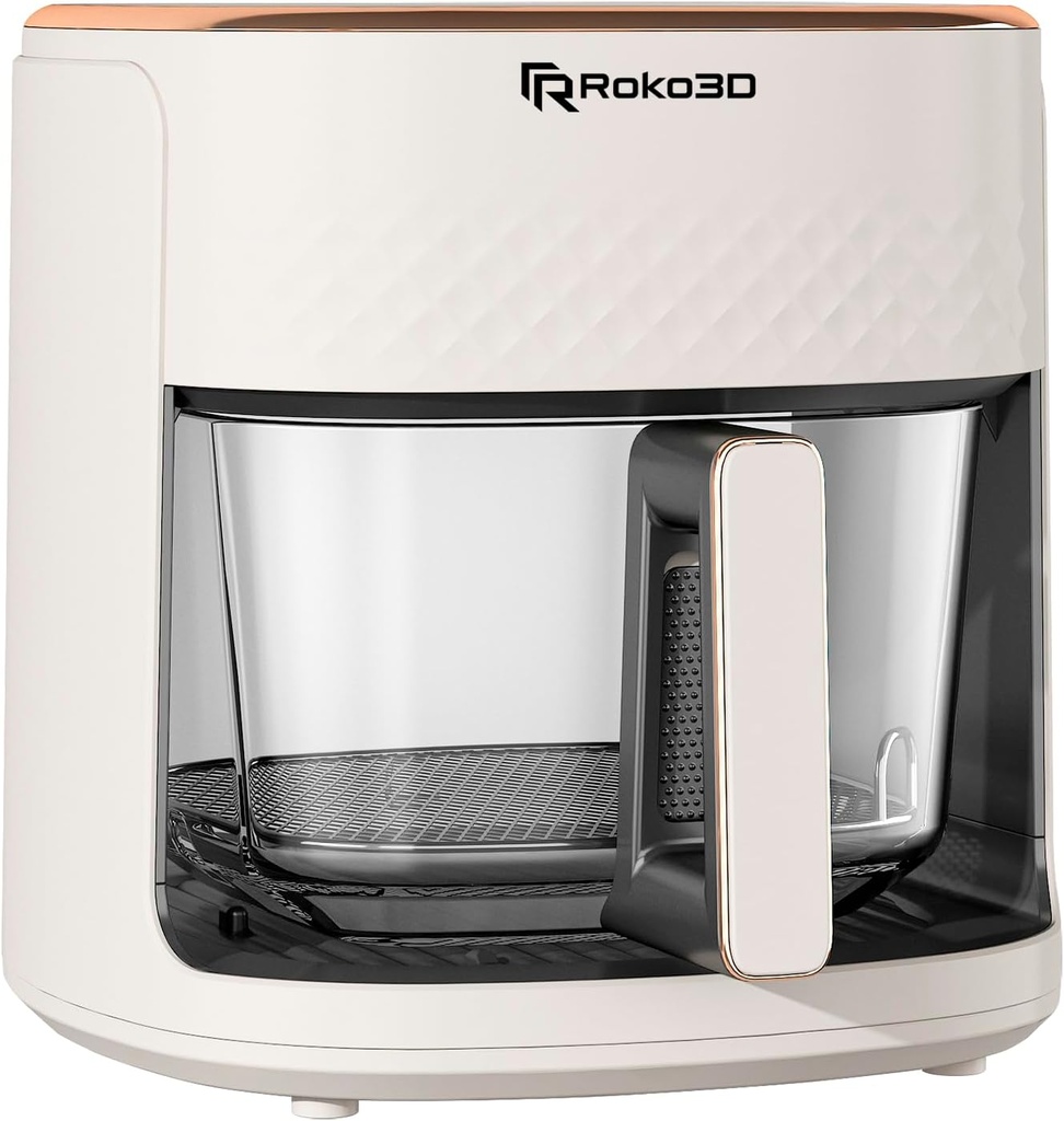 Glass Air Fryer Non-Toxic Basket 4.5 Quart, Oil-Free Fry, Bake & Roast | LED Touch Panel, Timer, Dishwasher Safe | Healthy Easy Cooking, White Design