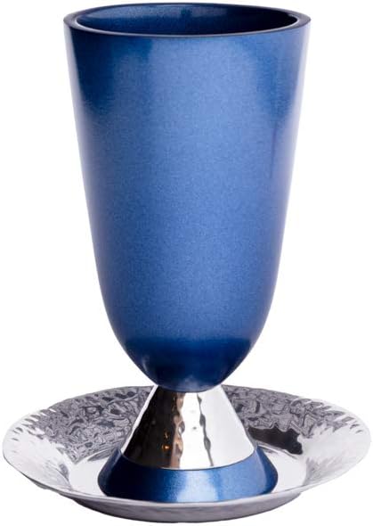 EMANUEL Yair Kiddush Cup Anodized Blue Aluminum with Hammered Finish (CUK-4)