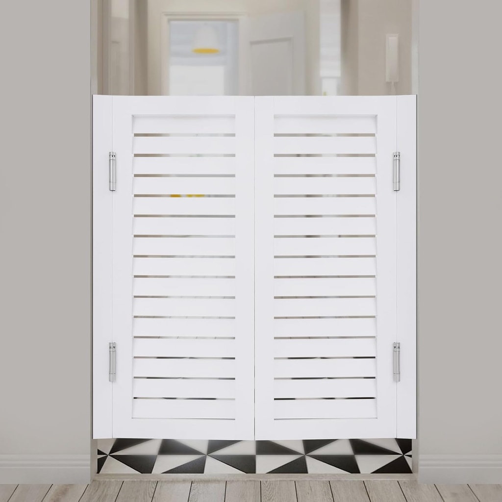 Bar Saloon Swinging Doors Cafe Doors, Louvered Cafe Door, Room Divider, Interior Swing Solid Wood Door, Entrance Partition for Hallway Kitchen Doorway Bar (White, 33.5x35.4in)