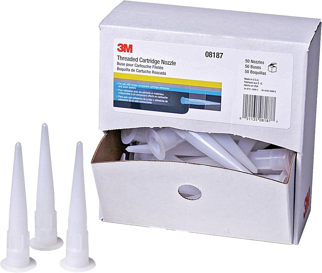 3M Threaded Cartridge Nozzle, 08187, Applies 3M One-Part Adhesives And Seam Sealers, 50/Carton