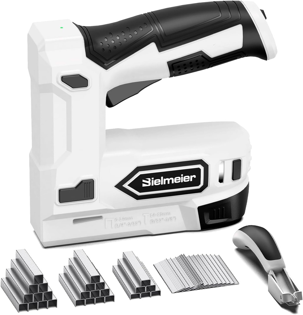 Bielmeier Electric Staple Gun, 2 in 1 Electric Stapler Tacker 4.2V Cordless Brad Nailer Kit, Battery Powered Nail Gun for Upholstery, Carpentry, DIY with Staple Remover, 1650 Pcs Staples and Nails