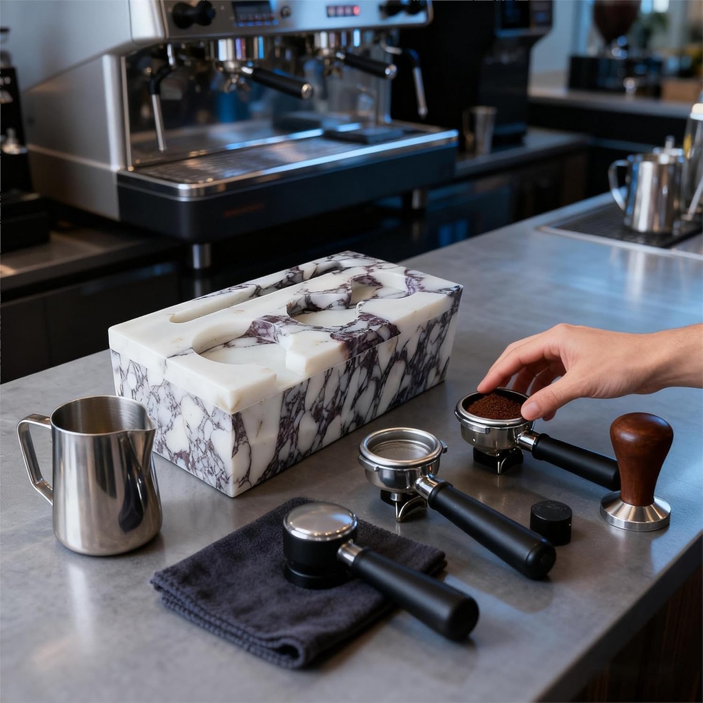 Coffee Press Pad Natural Marble Holder Espresso Coffee Machine Handle Organiser Plate Powder Hammer Storage Stand Tamper Mat Barista Tool Home Kitchen Coffee Shop Station (cofe pro)