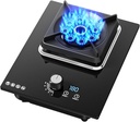 Black Tempered Glass Gas Stove 1 Burner, 5.2KW 9 Cavity Timed High Fire, Cast Iron Pot Holder, Suitable for Home Kitchen with Flameout Protection(NG)