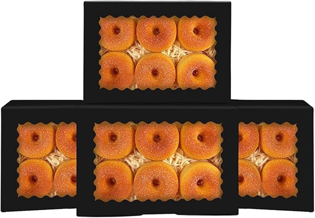 qiqee 50Pcs Black Cookie Box with Window 9x6x2.5 inch Pastry Macaron Bakery Box For Packaging