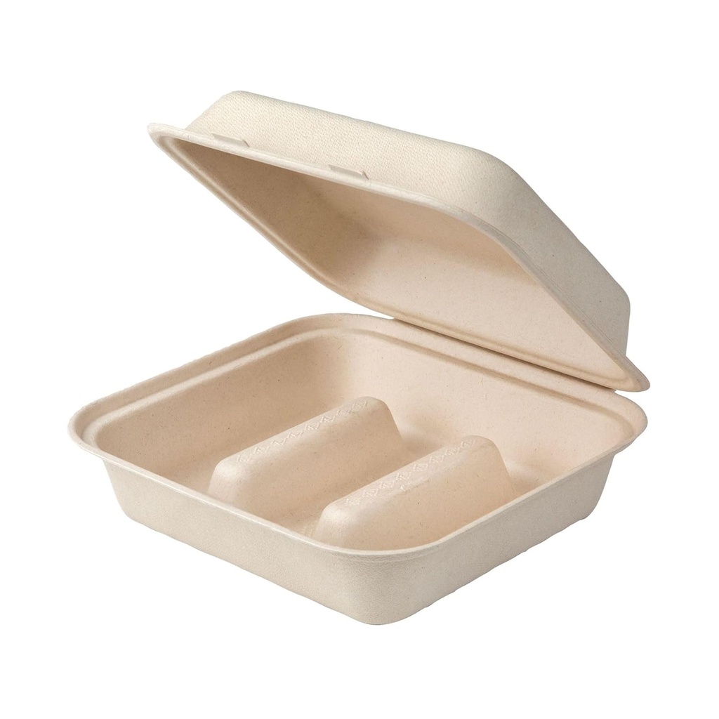 Vegware Compostable 7" Taco Clamshell To Go Containers, Case of 300, 3 Compartment, Reclaimed Natural Fiber, For Cold or Hot Food, Large Take Out Food Box, Tree-Free, Doesn't Trap Condensation