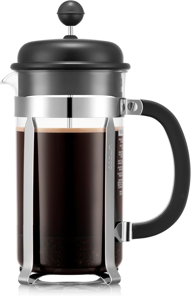 Bodum Caffettiera French Press Coffee Maker, Black Plastic Lid and Stainless Steel Frame, 8-Cup, 34-Ounce