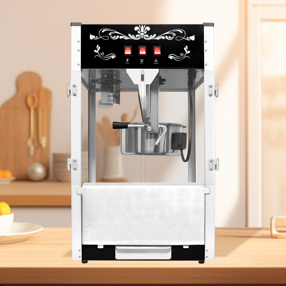 Kaitu Popcorn Machine with 16 Ounce Kettle, Countertop Popcorn Maker Commercial Popcorn Machine w/Stainless Steel Scoop, Oil Spoon & 3 Popcorn Cups for Home Movie Theater, Black