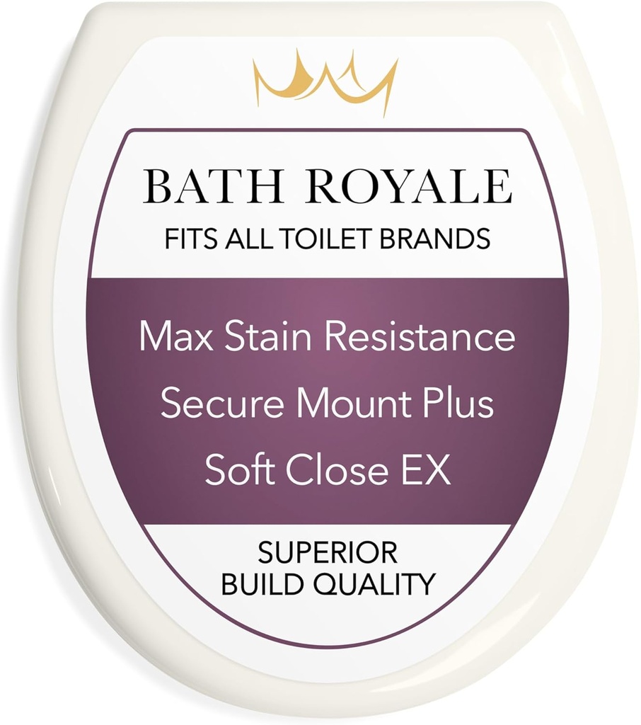 Bath Royale Round Toilet Seat Replacement with Cover BR500-01 Slow Close, Heavy Duty Sturdy, Stain-Resistant, No Jiggle and Easy to Clean, Fits All Toilet Brands, Executive Series - Biscuit/Linen,