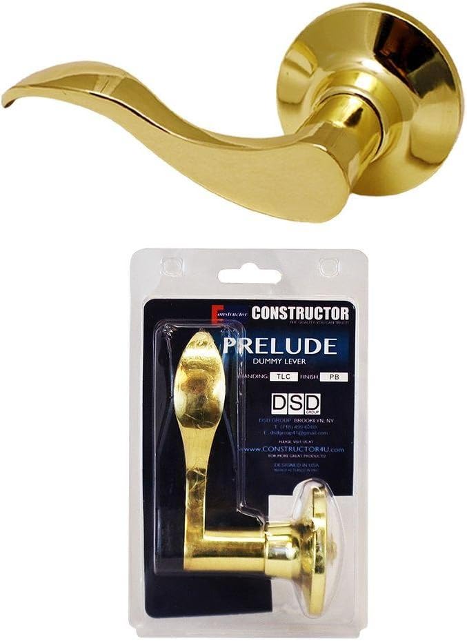 Constructor CON-PRE-PB-DM-L Prelude Dummy Left Lever Door Lock with Knob Handle Lockset, Polished Brass