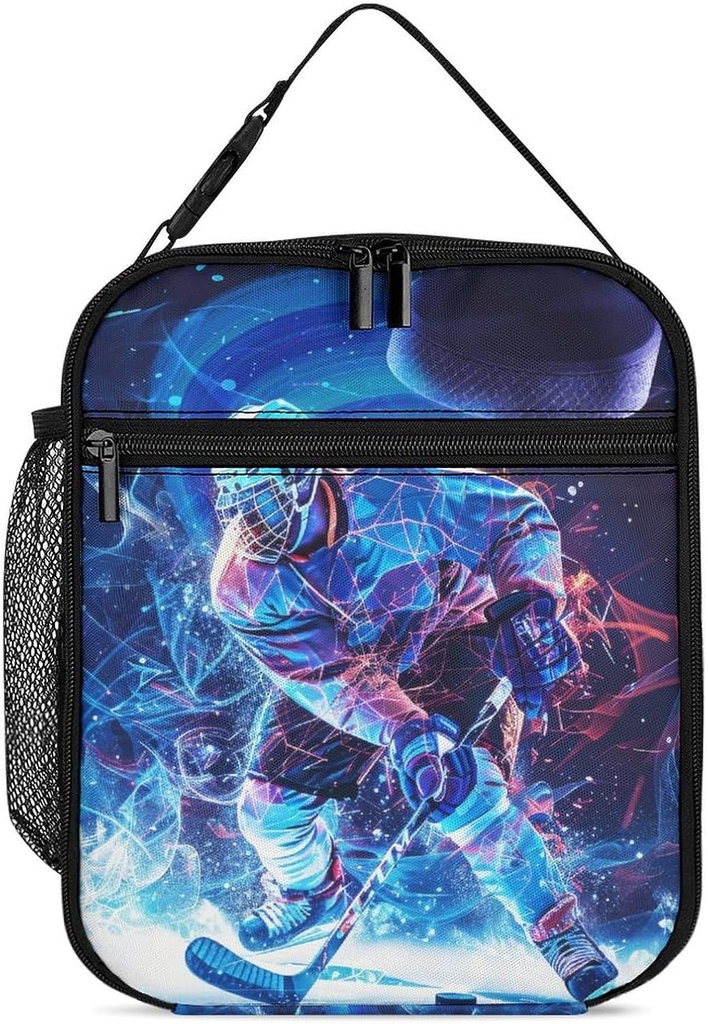 Hockey Lunch Box - Cool Reusable Hockey Lunch Bag for Women Men Kids - Small Portable Foldable Insulated Lunchbox for School Work Picnic