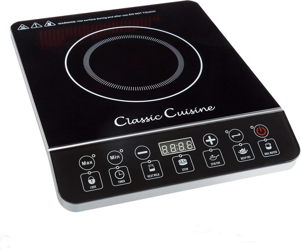Induction Cooktop - Multifunctional 1800W Electric Stove Top - Hot Plate with Built-In Safety Tools and 10 Power Settings by Classic Cuisine (Black)