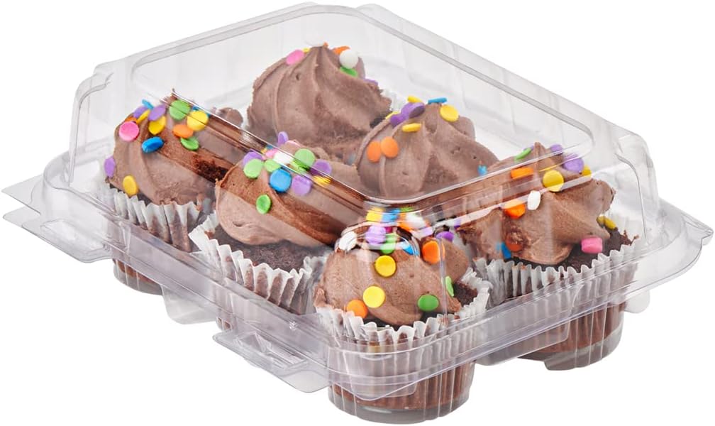good natured Mini Cupcake & Muffin Disposable Plastic Container, Pack of 250-6-pack Clear Muffin Container with Lid, Stackable Mini Cupcake Holder with Lid - BPA Free Baked Goods Packaging