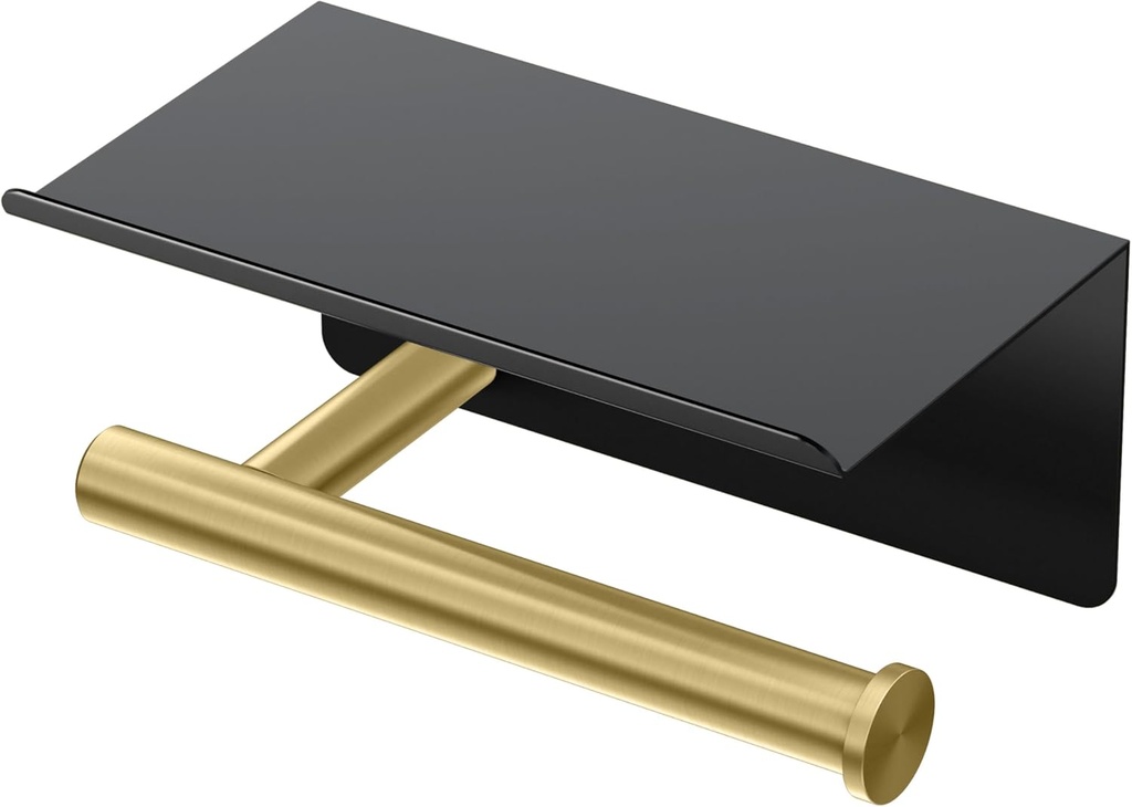 Gatco 1420MXB Latitude II Toilet Paper Holder with Mobile Shelf, Matte Black Brushed Brass