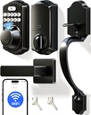 Veise VE012W-H Built-in WiFi Fingerprint Smart Deadbolt with Handle Set, App Remote Control, Keyless Entry Front Door Lock Set, Backlit Keypad, Voice Assistant, Auto Lock, Waterproof, Matte Black