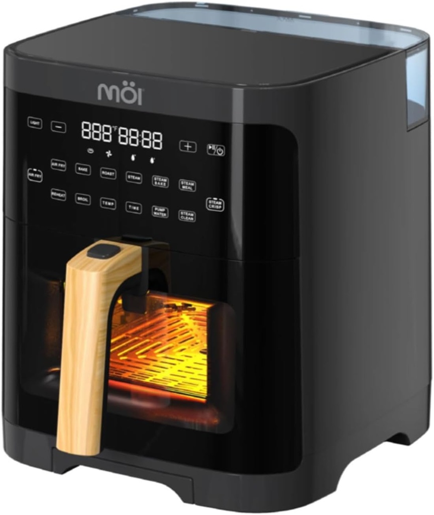 MOI Air Fryer with Steam - Digital Display 5QT Airfryer Convection Oven Countertop, Adjustable Temperature and Controls, Stainless Steel Toaster Air Fryer for Oil-Free Frying - 12 Presets