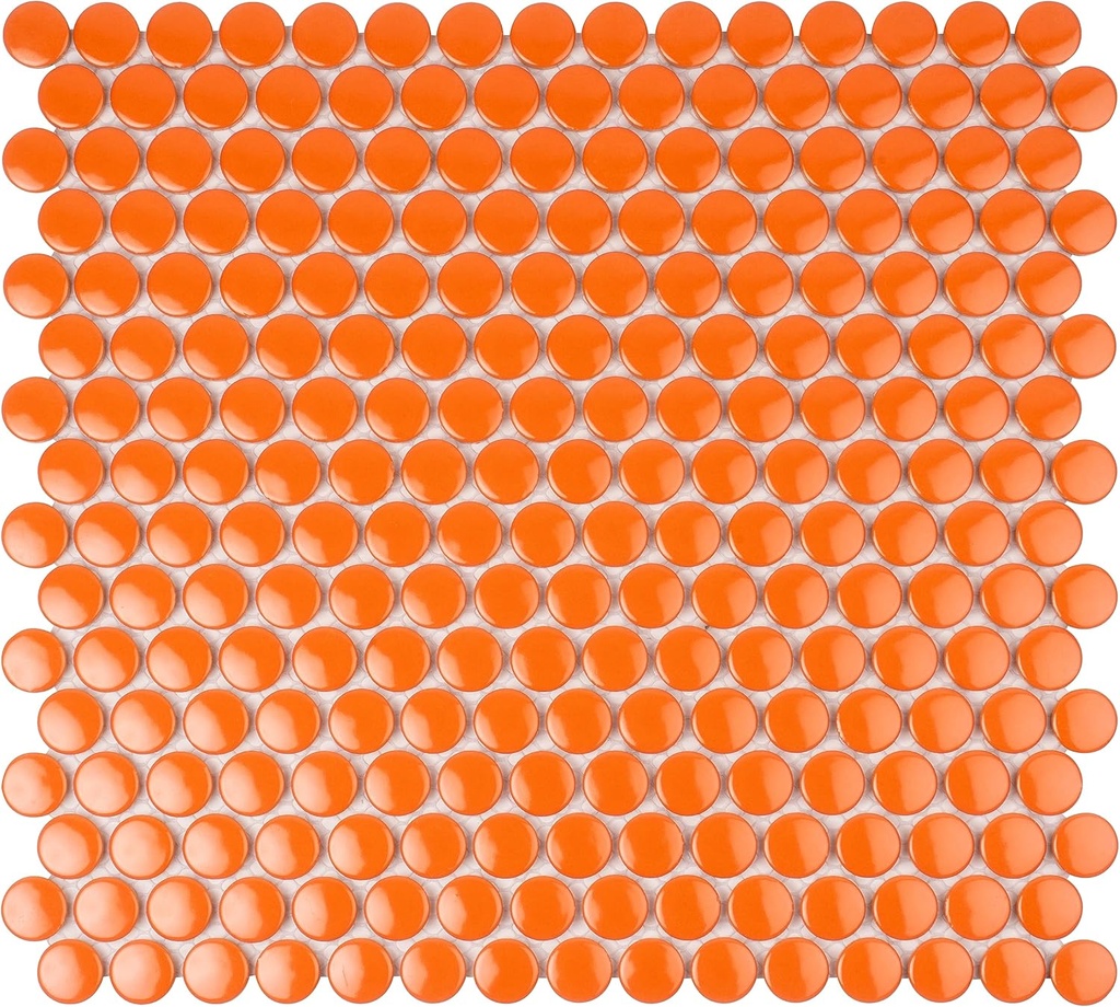 Ceramic Penny Round Tile Sample, Glossy Orange 4 X 5 in. Porcelain Wall Backsplash & Floor Decorative Mosaic Tile Sheets, Strong, Easy Install for Kitchens, Bathrooms, Vanity Decor/Remodel