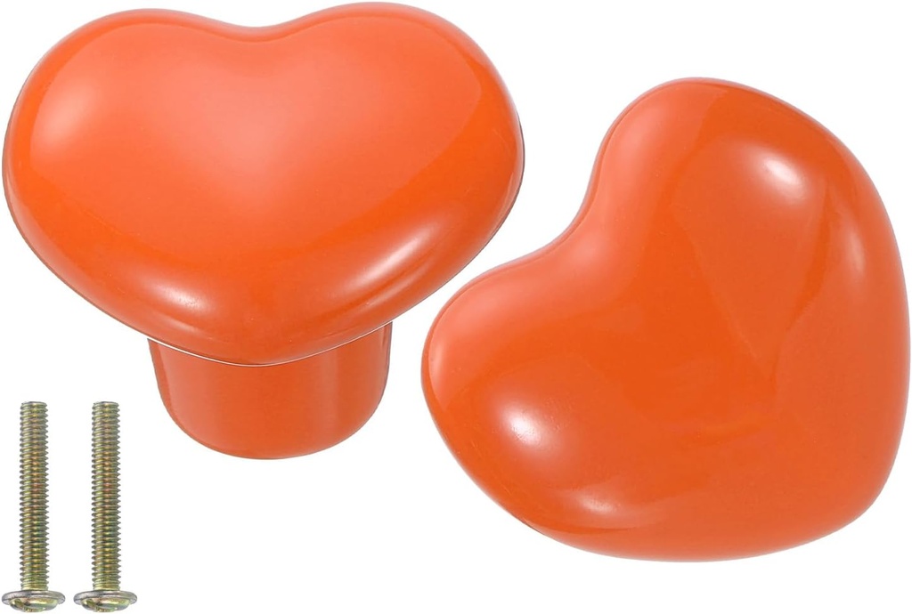 uxcell 2 Packs Heart-Shaped Ceramic Drawer Knobs Orange Dresser Pulls Handles