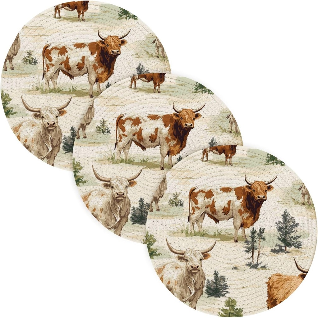 3 Pcs Trivet Hot Pad for Crock Pot 15in Heat Resistant Mats Modern Farmhouse Decor accesorios para mesa de comedor Rustic Cows