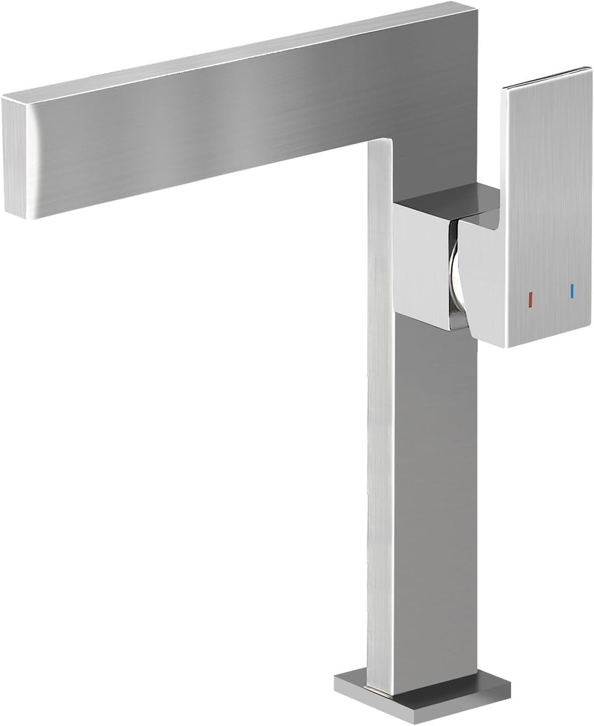 Brushed Nickel Tall Bathroom Sink Faucet Ultra Thin Design, Single Handle Vessel Faucet for Bathroom Sink,1 Hole Lavatory Bowl Sink Faucets Solid Brass(Brushed Nickel)