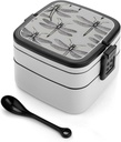 Dragonflies Grey Bento Box Double-Layer Bento Lunch Container with Spoon And Invisible Handle Adult Leak-Proof Lunchbox for Dining Out Work Picnics Travel