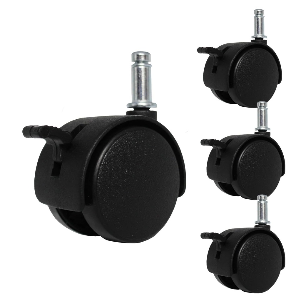 4pcs 1.5 Inch Swivel Caster Wheels Circlip Stem M8x20mm Lockable Brake 360 Degree Rotatable Rollers Small Black Nylon Castor Replacement for Furniture Table Desk Chair Stool Shelf Cabinet