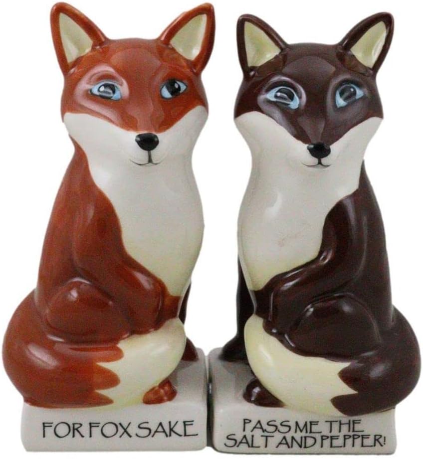 Set Of 1 Ceramic Red Brown Foxes Sake Pass Me The Salt And Pepper Shakers Set