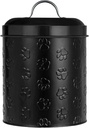 Amici Pet Puppy Paws Black Metal Canister with Embossed Paw Design - Large 140 oz Airtight Food Storage Jar for Wet or Dry Pet Foods - (8" H x 6" W) BPA Free Container for Organization