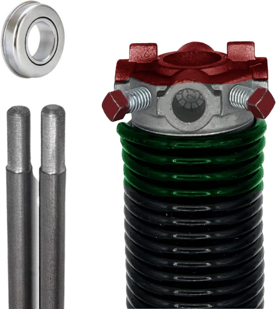 Garage Door Torsion Spring (243 x 1.75 x 33) | 1" Steel Bearing + Pair of Winding Bars | Right Hand Wound Replacement (Left Side) (Cone Color: Red)