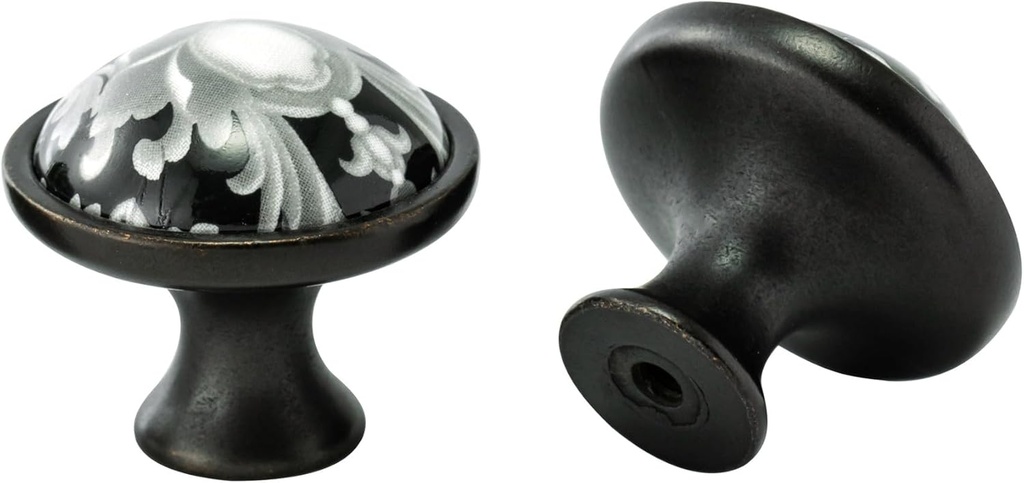 LBFEEL 4 Pack Ceramic Drawer Knob Black and White Rustic Dresser Drawer Pull Handle for Kitchen Cabinet Knob Furniture Hardware (4, Single Hole knob)