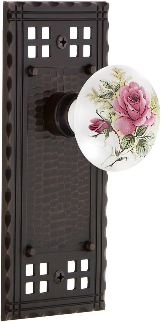 Nostalgic Warehouse Craftsman Plate with White Rose Porcelain Knob, Privacy - 2.75", Timeless Bronze