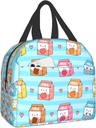 Cute Funny Happy Milk Box and Hearts Print Lunch Box, Kawaii Small Insulation Lunch Bag, Reusable Food Bag Lunch Containers Bags for Women Men